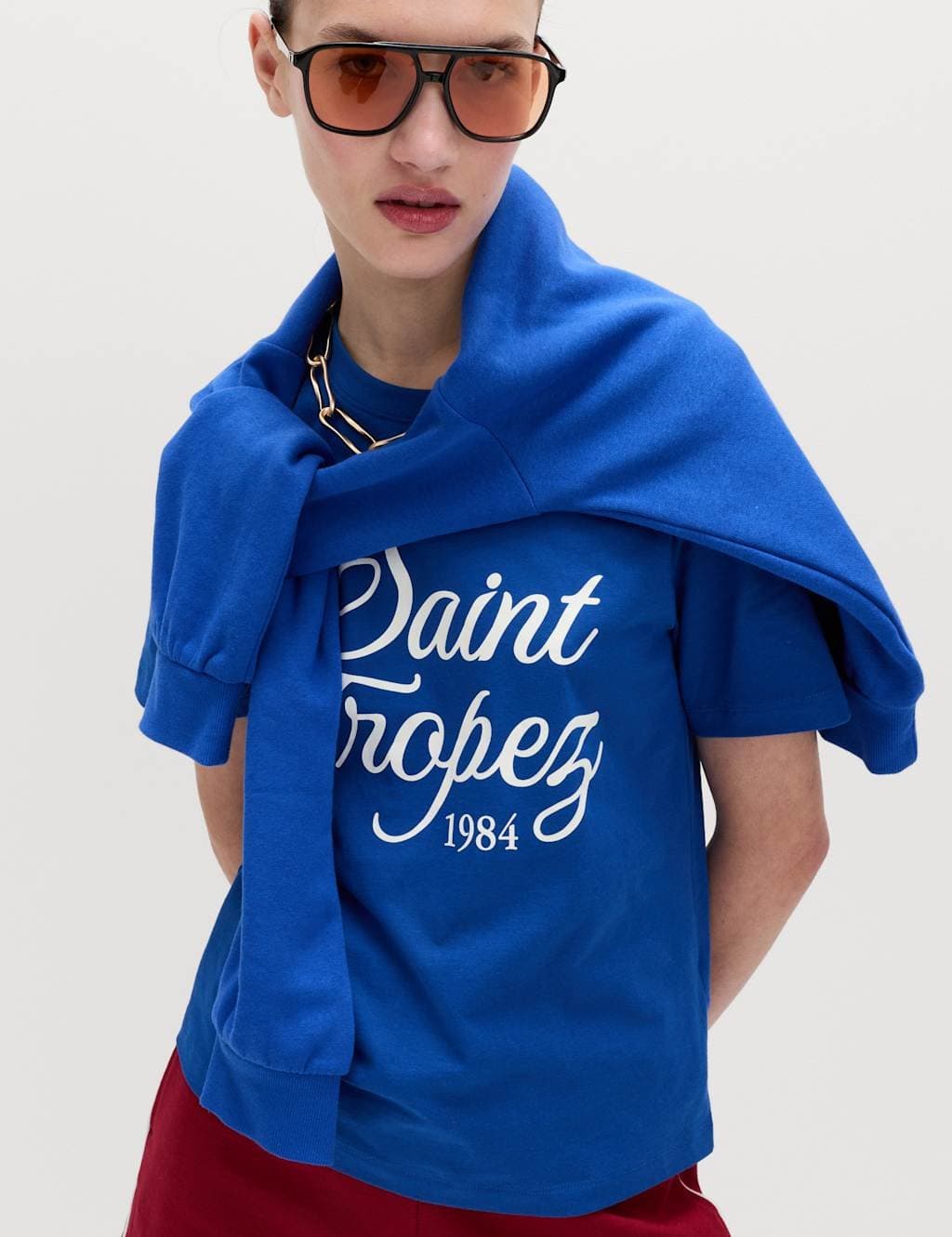 Marks & Spencer M&S Pure Cotton Striped Everyday Fit T-Shirt Bright Blue Mix