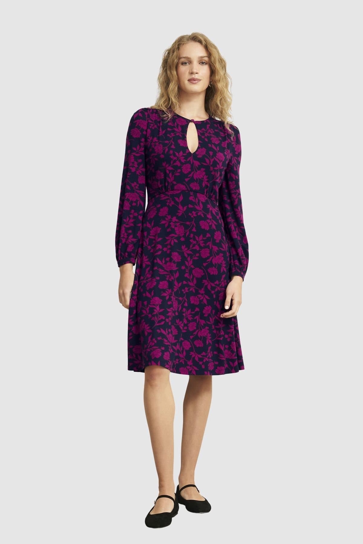 Hobbs London Hobbs London Women's Grace Long Sleeve Keyhole Jersey Dress in Dark Navy