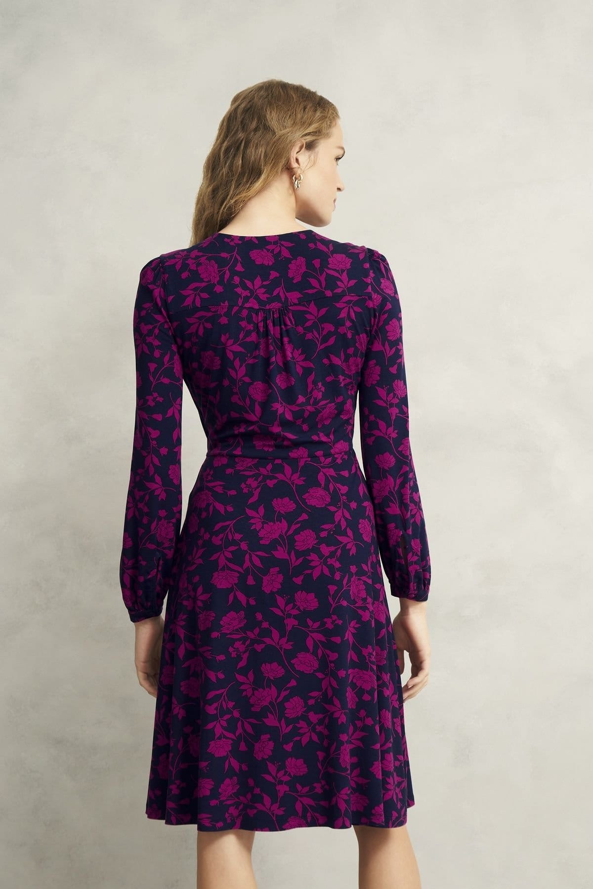 Hobbs London Hobbs London Women's Grace Long Sleeve Keyhole Jersey Dress in Dark Navy - 4