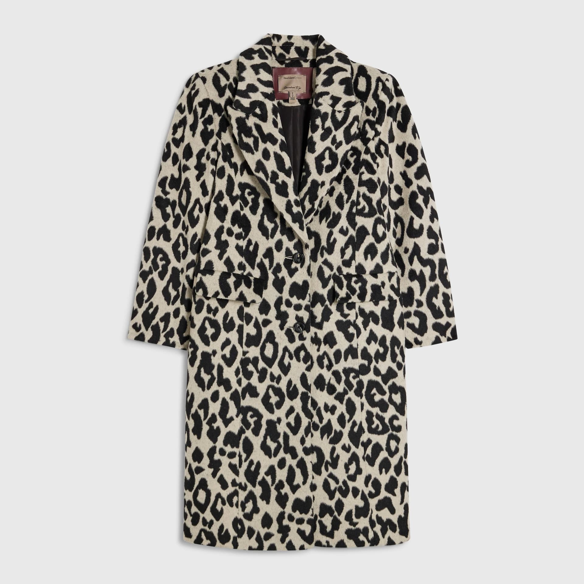 River Island River Island Womens Petite Cream Leopard Print Coat
