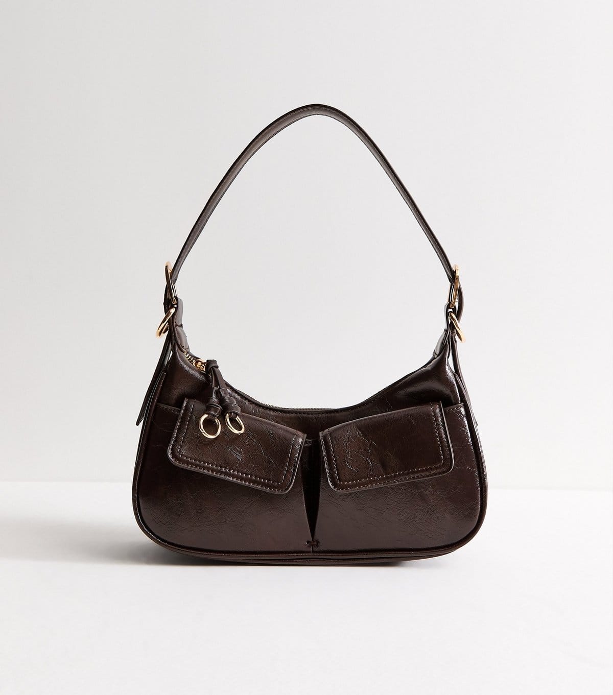 New Look Dark Brown Patent Faux Leather Utility Shoulder Bag New Look - 1
