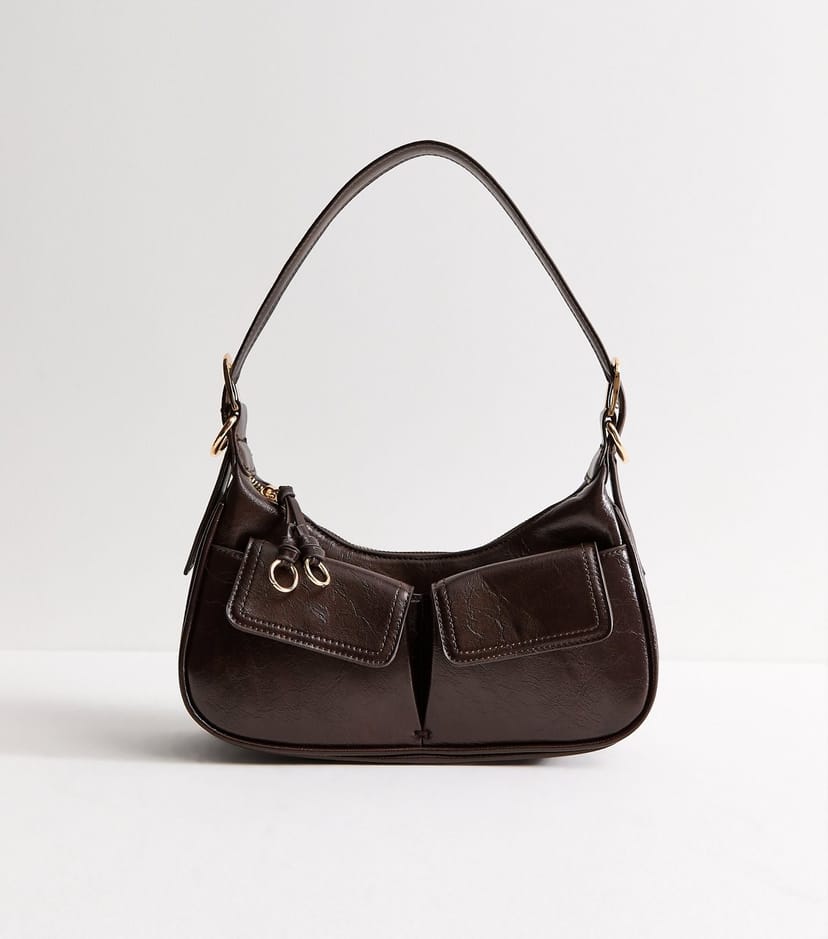 New Look Dark Brown Patent Faux Leather Utility Shoulder Bag New Look - 1