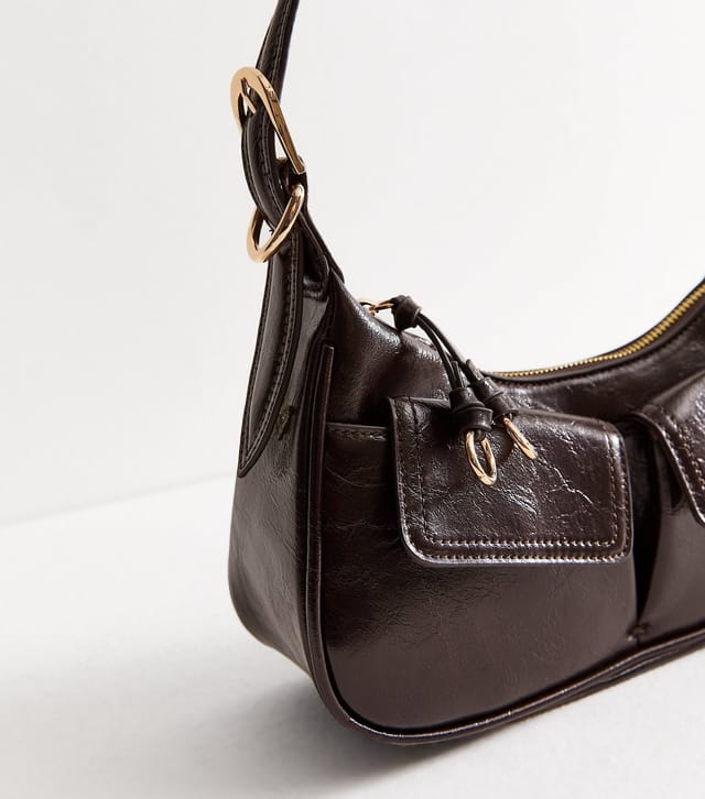 New Look Dark Brown Patent Faux Leather Utility Shoulder Bag New Look - 3