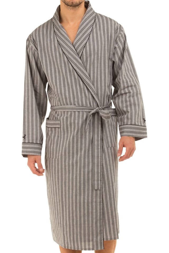 Haigman Haigman Men's Men's Yarn Dyed Cotton Poplin Shawl Collar Dressing Gown in Grey - 3