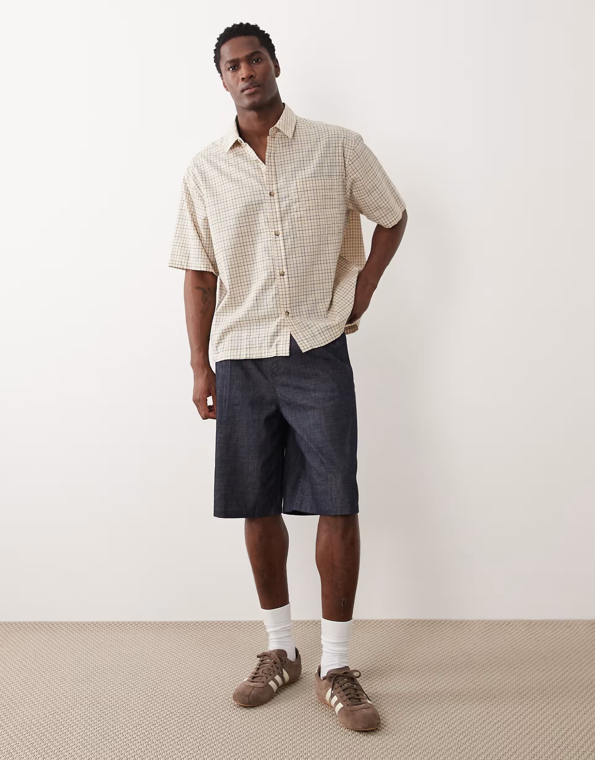 ASOS ASOS DESIGN boxy oversized dad check shirt in yellow