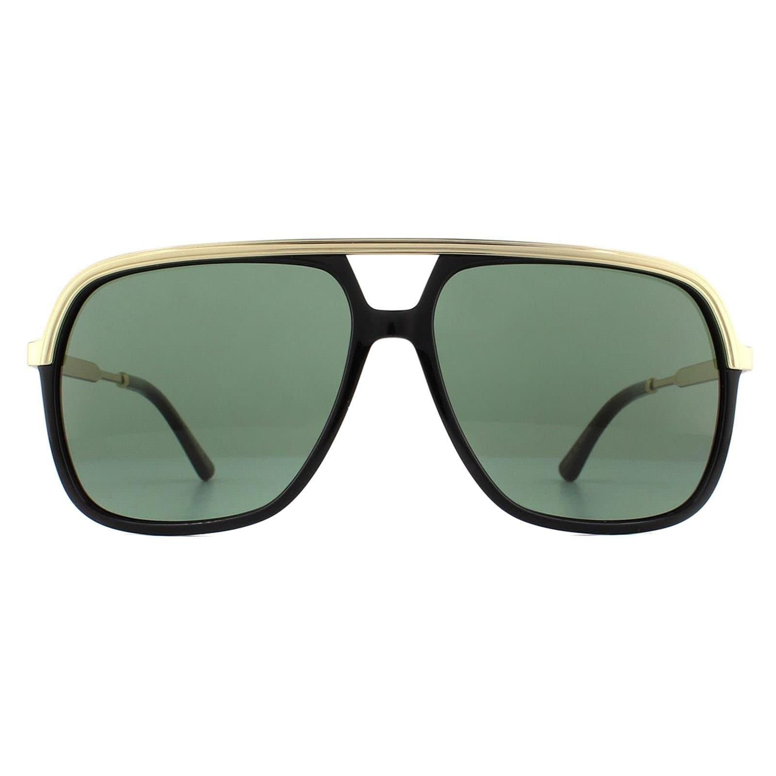 Gucci Gucci Men's Aviator Black & Gold Green Sunglasses