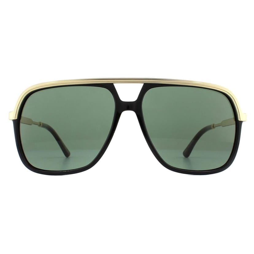 Gucci Gucci Men's Aviator Black & Gold Green Sunglasses - 1