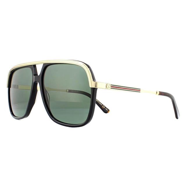 Gucci Gucci Men's Aviator Black & Gold Green Sunglasses - 2