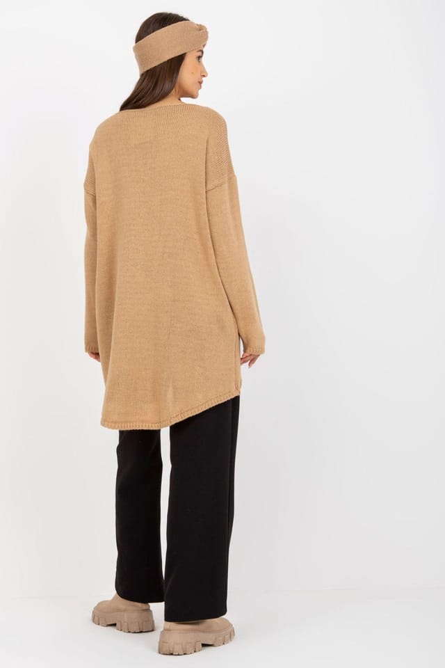 Love Lace Love Lace Women's Loose Fit Boat Neck Sweater in Camel - 2