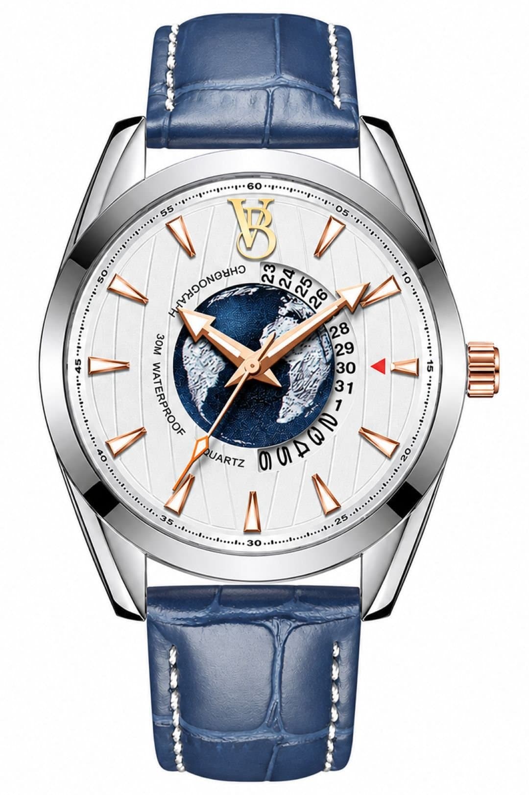 VON BREYER VON BREYER Men's Mens Watch Horizon Analogue Watch with World Map, Blue