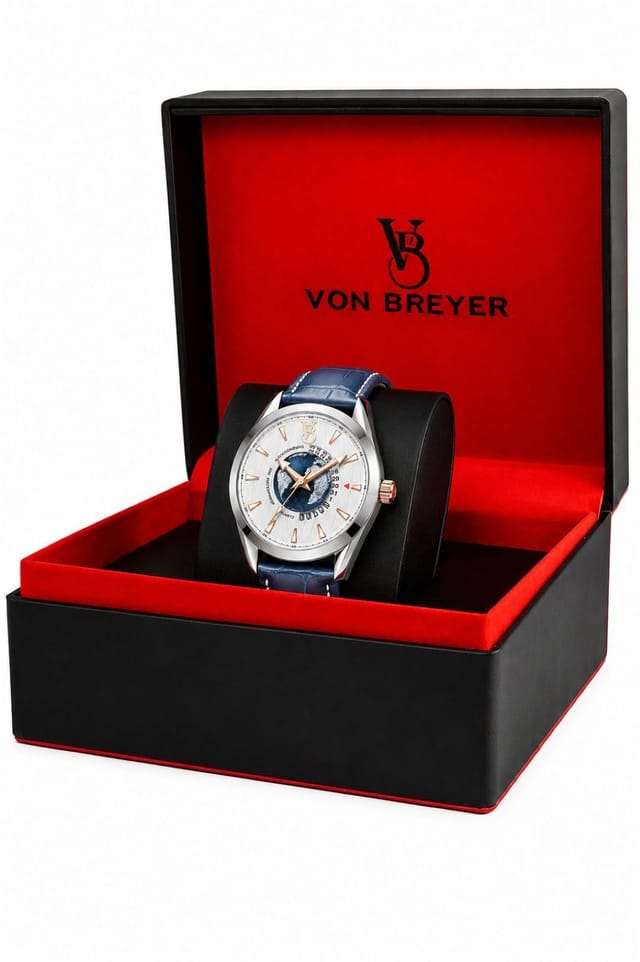 VON BREYER VON BREYER Men's Mens Watch Horizon Analogue Watch with World Map, Blue - 2