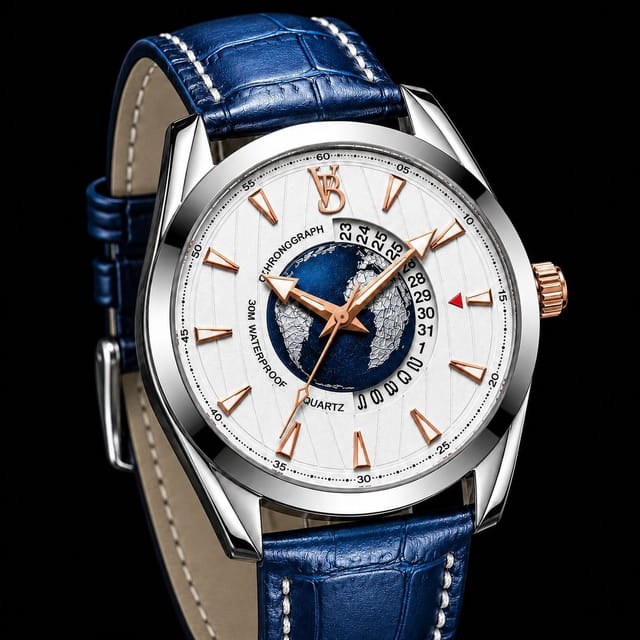VON BREYER VON BREYER Men's Mens Watch Horizon Analogue Watch with World Map, Blue - 3