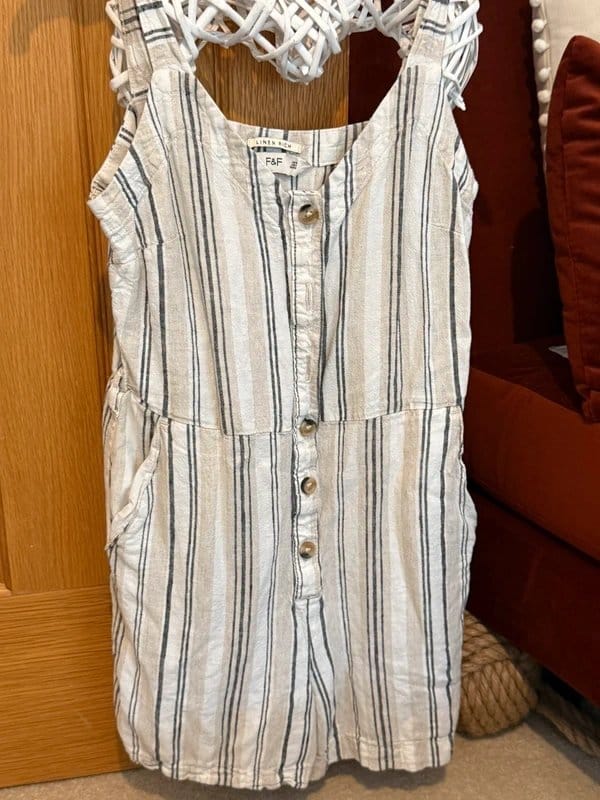 F&F Cream Striped Linen Jumpsuit Size 8