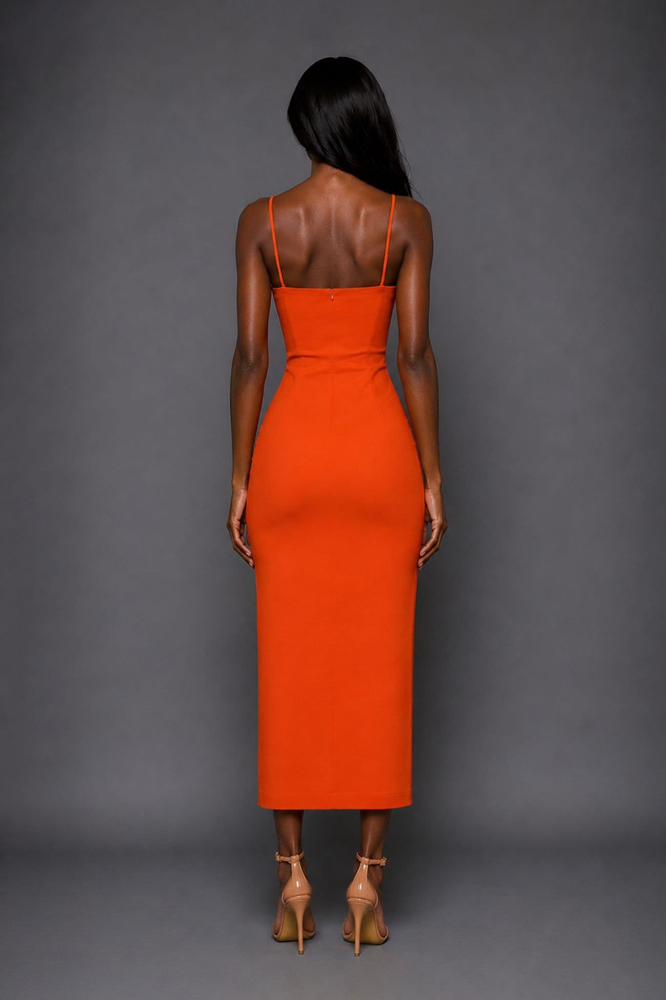 Vesper Vesper Women's Cami Strap Midaxi Dress with Thigh Split in Orange - 4