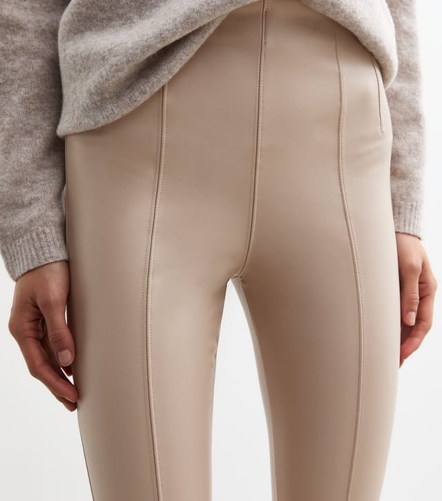 New Look Women's Off White Leather Look Leggings New Look - 2