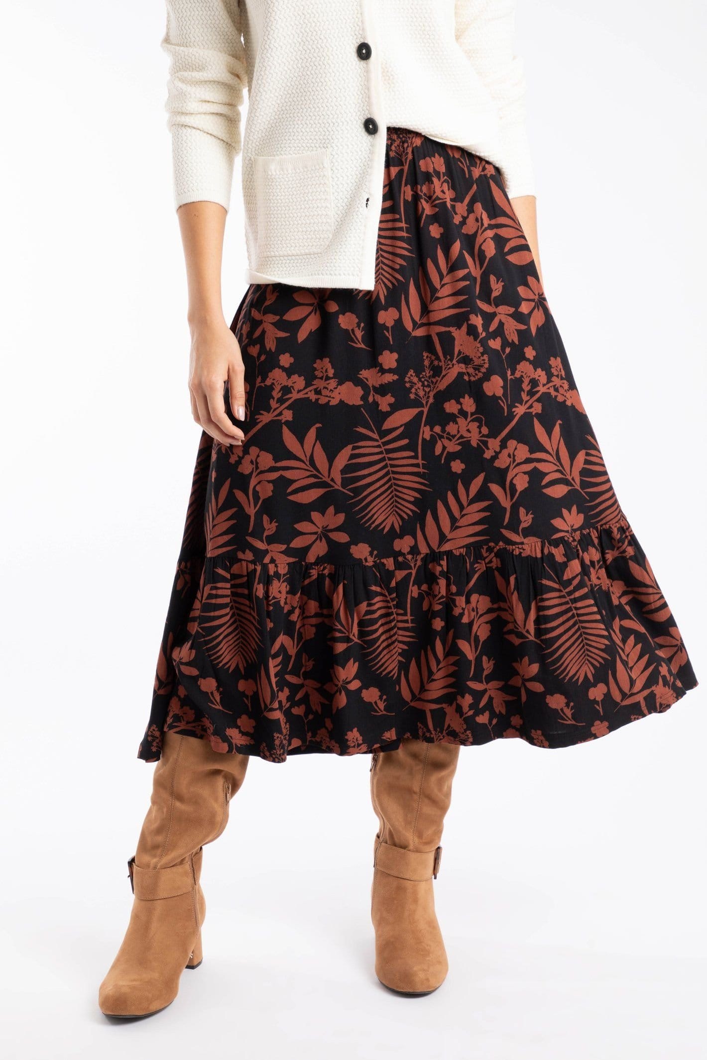 Weird Fish Weird Fish Women's Minnerve Viscose Tiered Maxi Skirt in Chocolate - 4