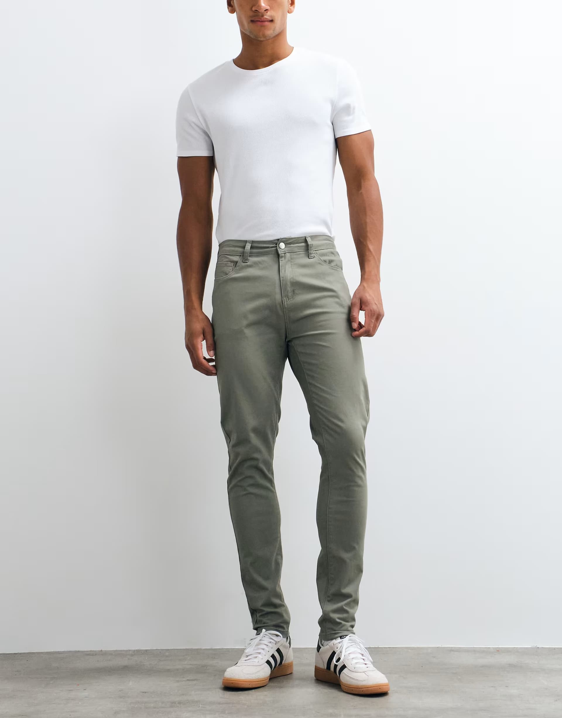 ASOS CAPO straight leg cotton-rich chino trousers in olive