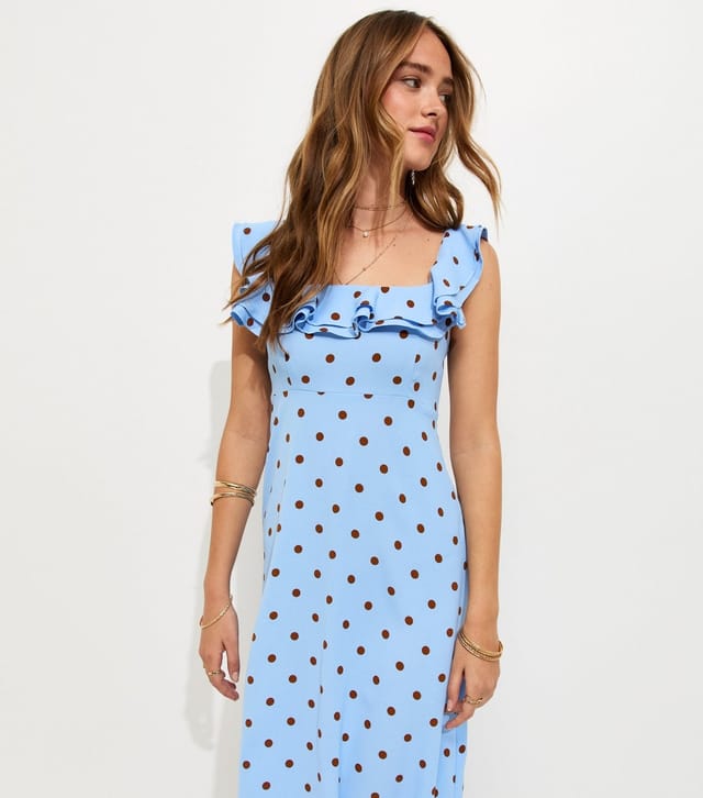 New Look Women's Blue Polka Dot Ruffle Trim Midi Dress New Look - 3