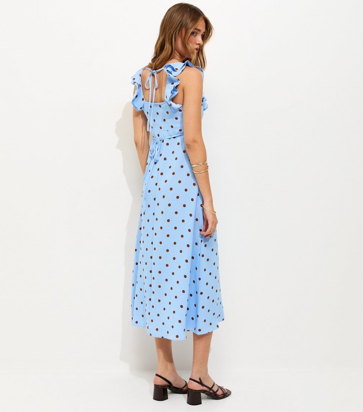 New Look Women's Blue Polka Dot Ruffle Trim Midi Dress New Look - 4