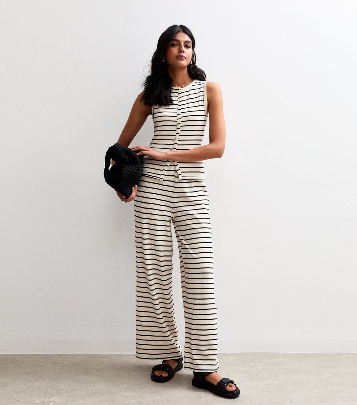 New Look Women's Off White Striped Wide Leg Trousers New Look