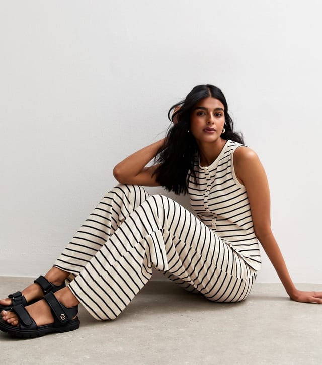 New Look Women's Off White Striped Wide Leg Trousers New Look - 2