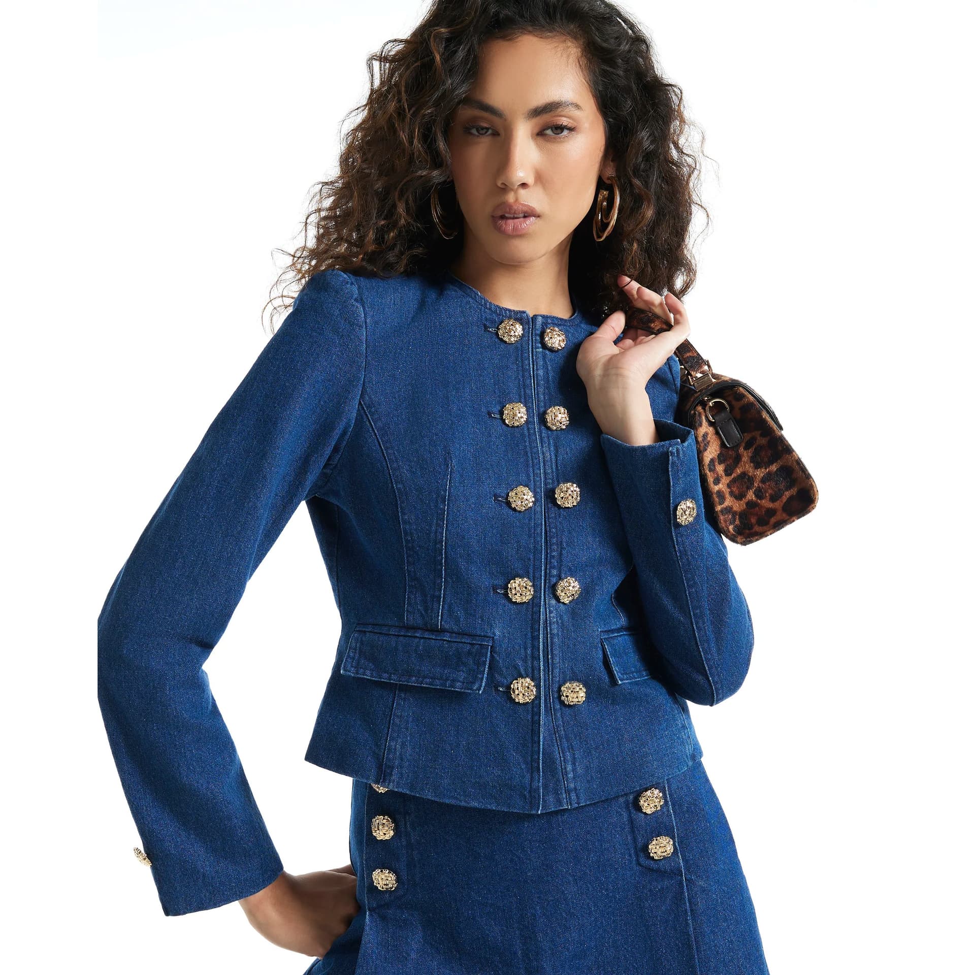 River Island River Island Womens Blue Denim Collarless Button Jacket