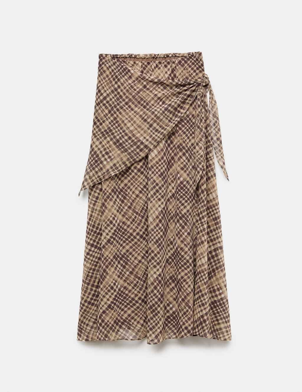 Marks & Spencer M&S Checked Wrap Detail Midi Slip Skirt Natural Mix - 1