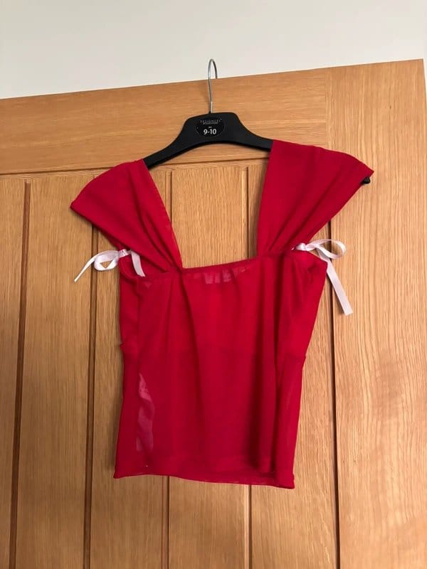 ASOS Design Red Bow Lace Top