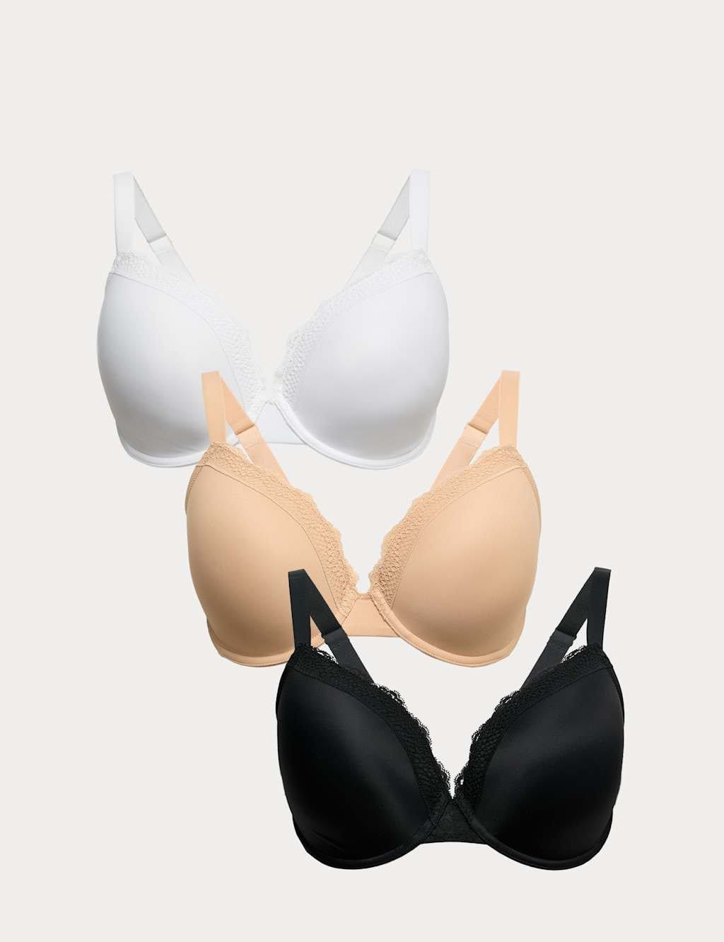Marks & Spencer M&S 3pk Padded Wired Plunge Bras F-H Black Mix - 1