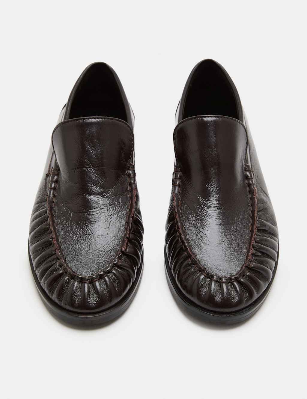 Marks & Spencer M&S Leather Ruched Loafers Wine - 1