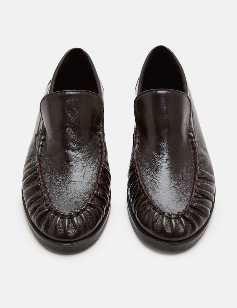 Marks & Spencer M&S Leather Ruched Loafers Wine - 1