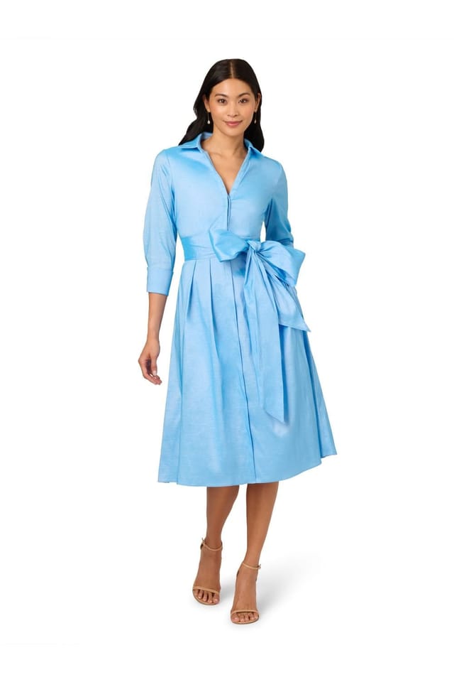 Adrianna Papell Adrianna Papell Women's Taffeta Shirt Midi Dress in Blue - 2