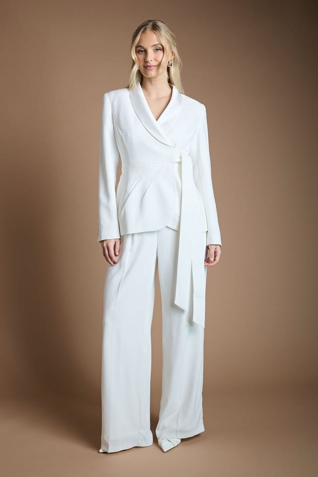 Coast Coast Women's Wrap Front Satin Lapel Wedding Blazer in Ivory - 2