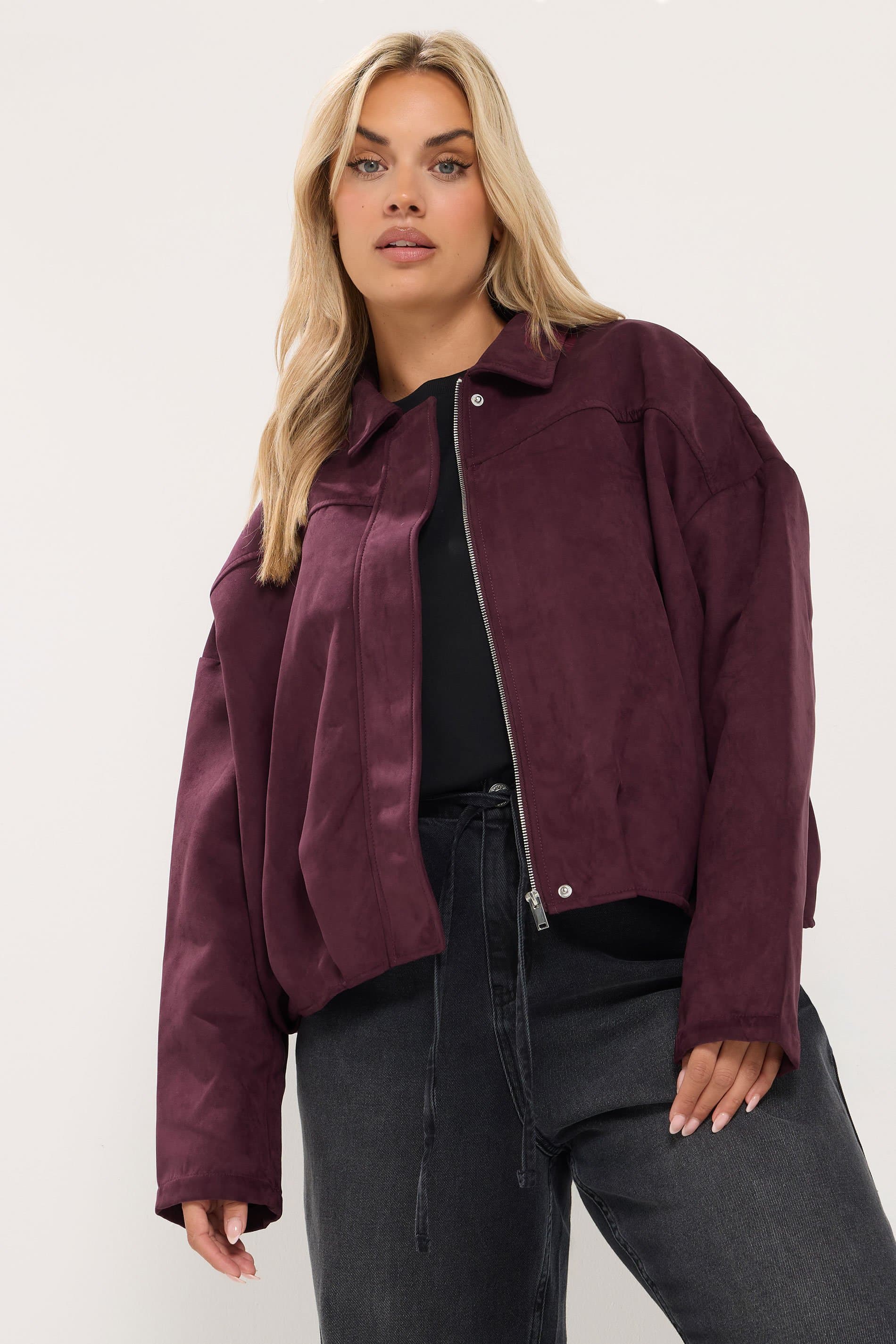 Yours Plus Size Purple Faux Suede Bomber Jacket