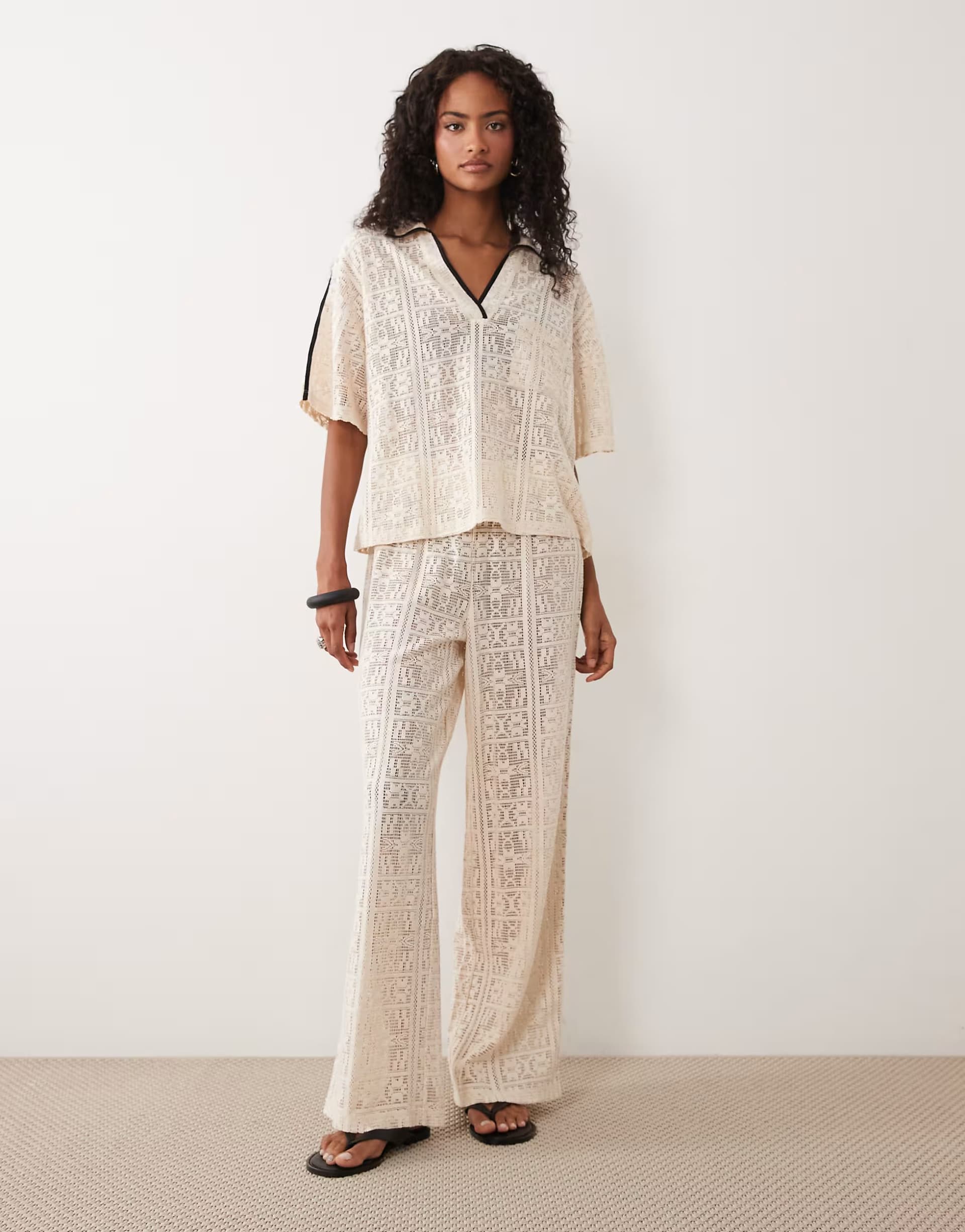 ASOS ASOS DESIGN jersey crochet oversized polo co-ord