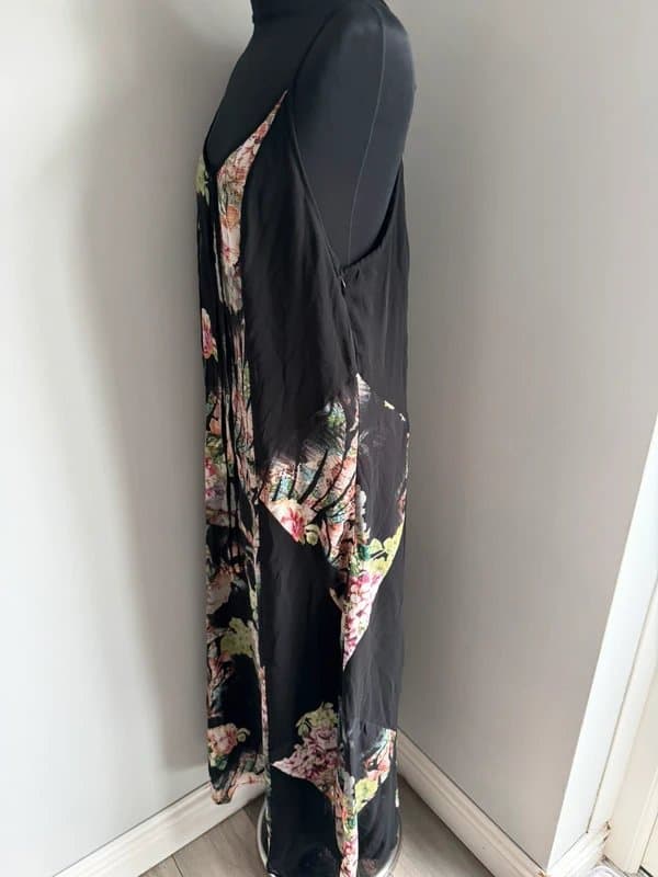 E Lady Woman’s black floral chiffon maxi dress xl (ref v108) boho summer holiday