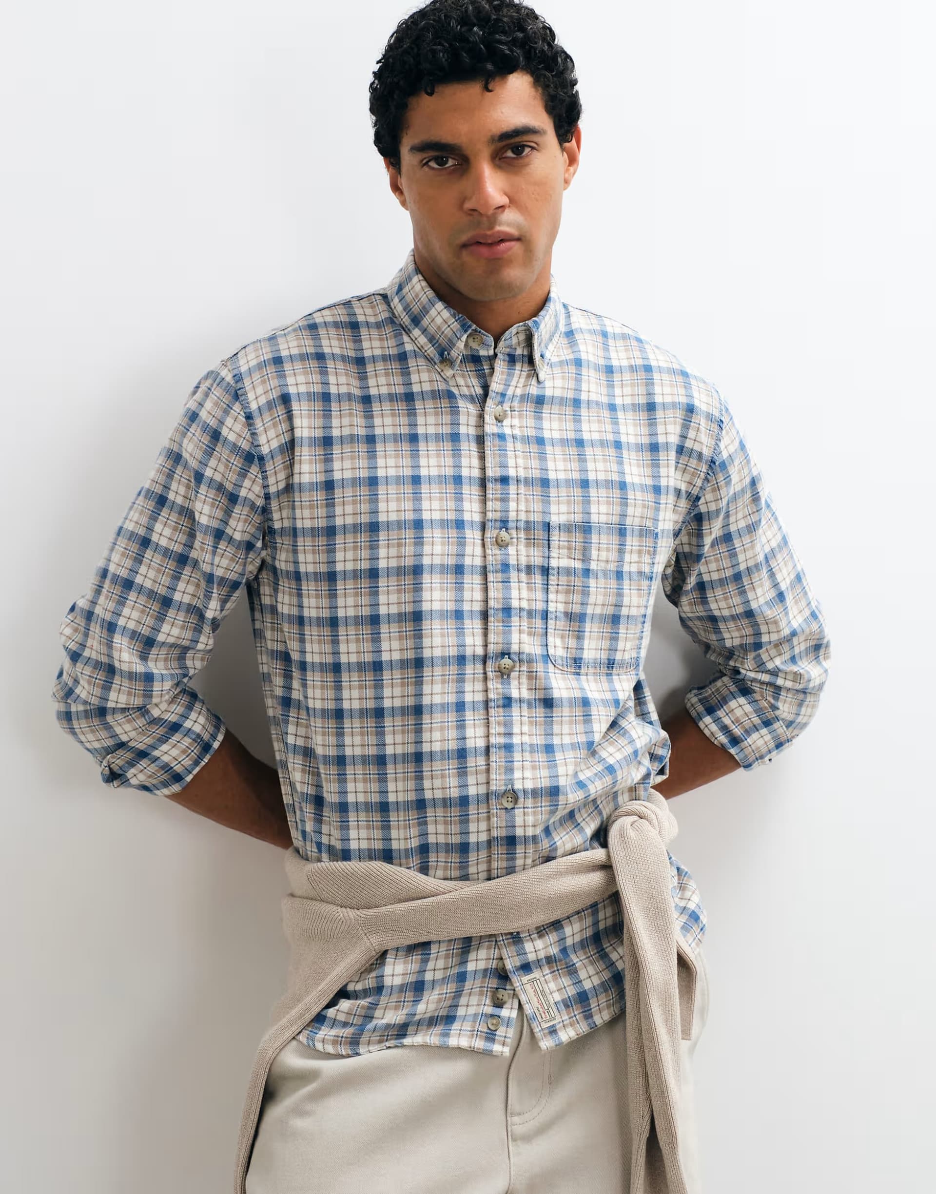 ASOS Abercrombie & Fitch oversized flannel shirt in cream plaid