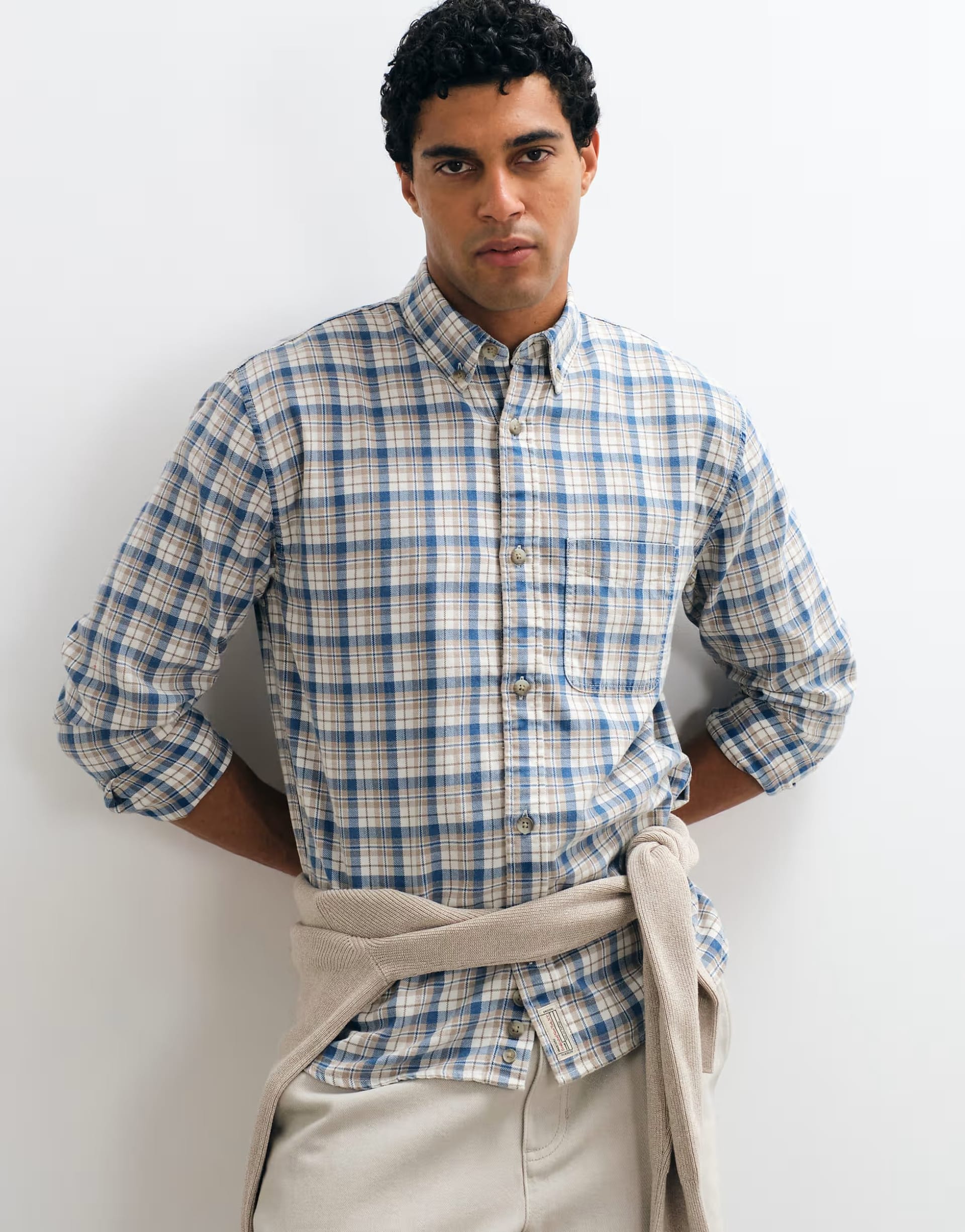 Abercrombie & Fitch oversized flannel shirt in cream plaid