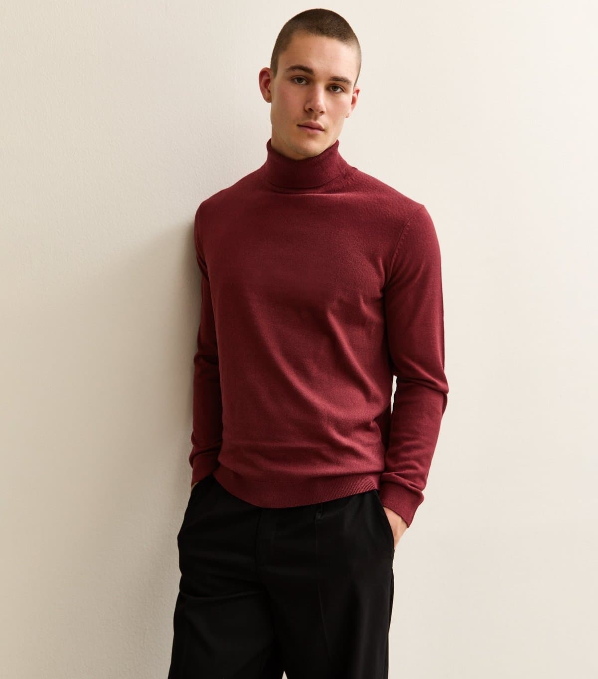 New Look Men's Burgundy Slim Long Sleeve Roll Neck Jumper New Look