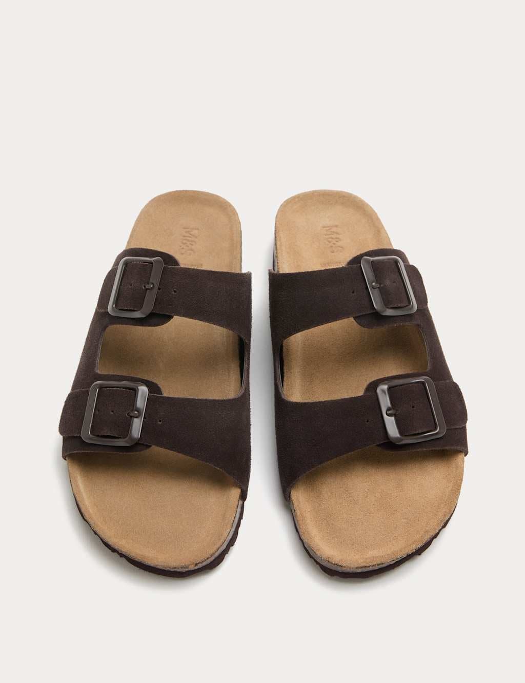 Marks & Spencer M&S Suede Buckle Footbed Mules Brown