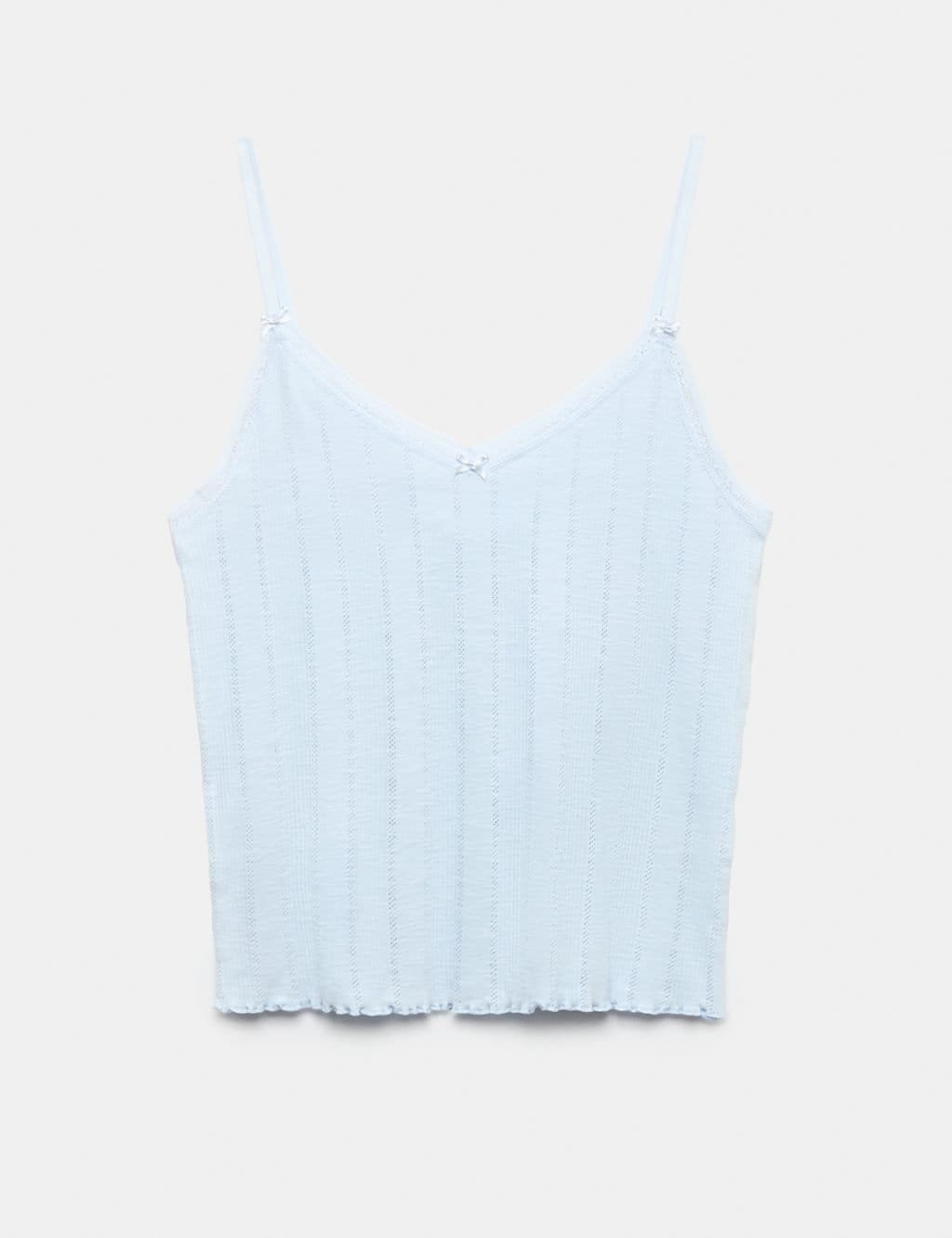 Marks & Spencer M&S Slub Pointelle Lace Cami Pyjama Top Light Blue - 1