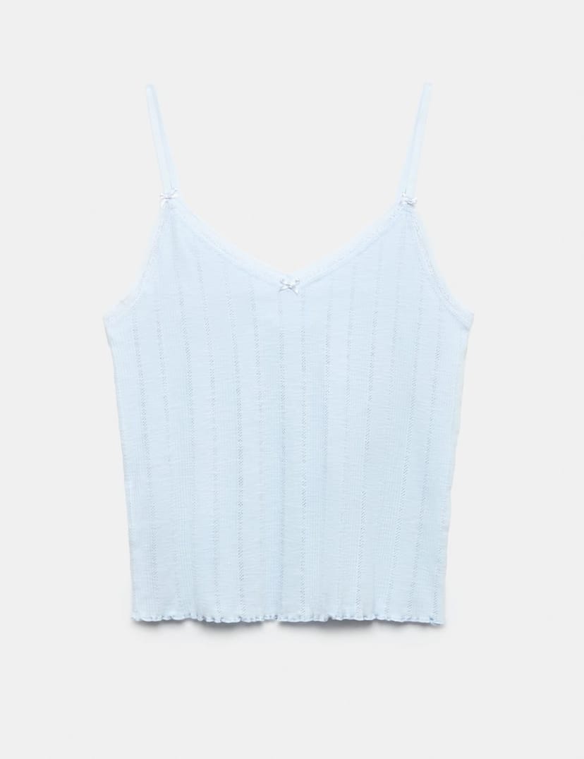 Marks & Spencer M&S Slub Pointelle Lace Cami Pyjama Top Light Blue - 1