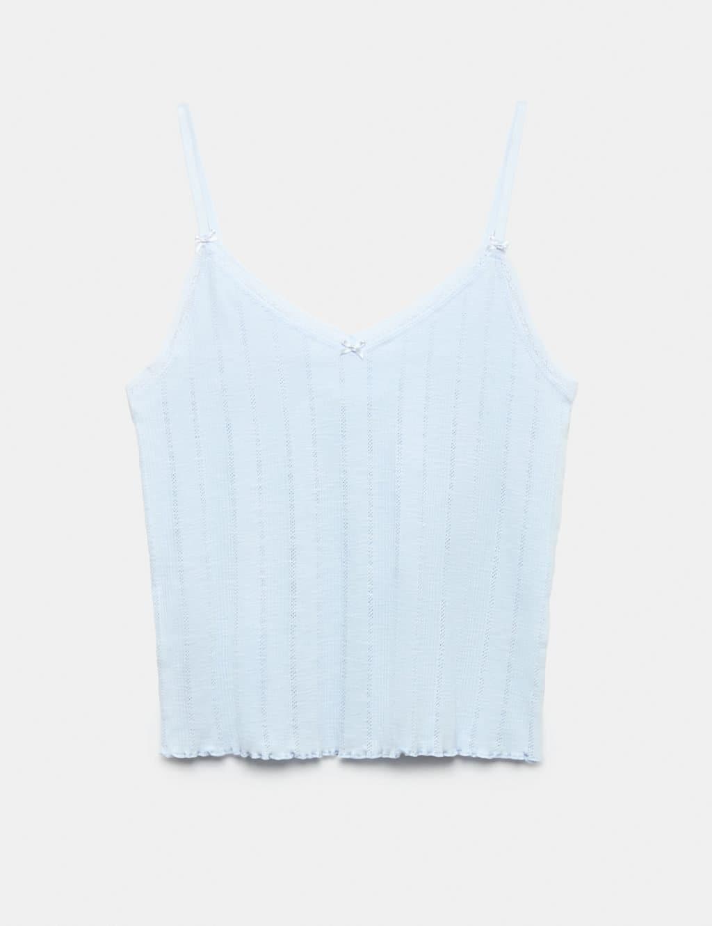 Marks & Spencer M&S Light Blue Slub Cotton Lace Cami Pyjama Top