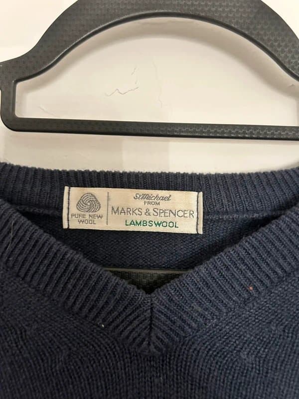 St Michael Vintage Y2K St Michael Marks & Spencer Lambswool V Neck Jumper XL Navy Old Label  Knit Sweater