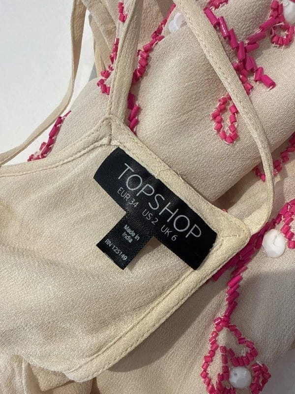Topshop Topshop Embellished Floral Slip Dress UK 6 Cream Pink Beaded Mini Midi - 1
