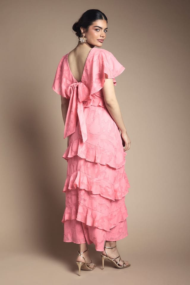 Oasis Oasis Women's Jacquard Ruffle Maxi Dress in Coral - 3