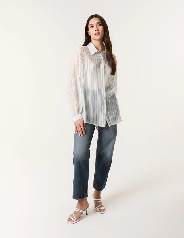 Blue Vanilla Diamante Detailed Shirt With Vertical Stripes - 3