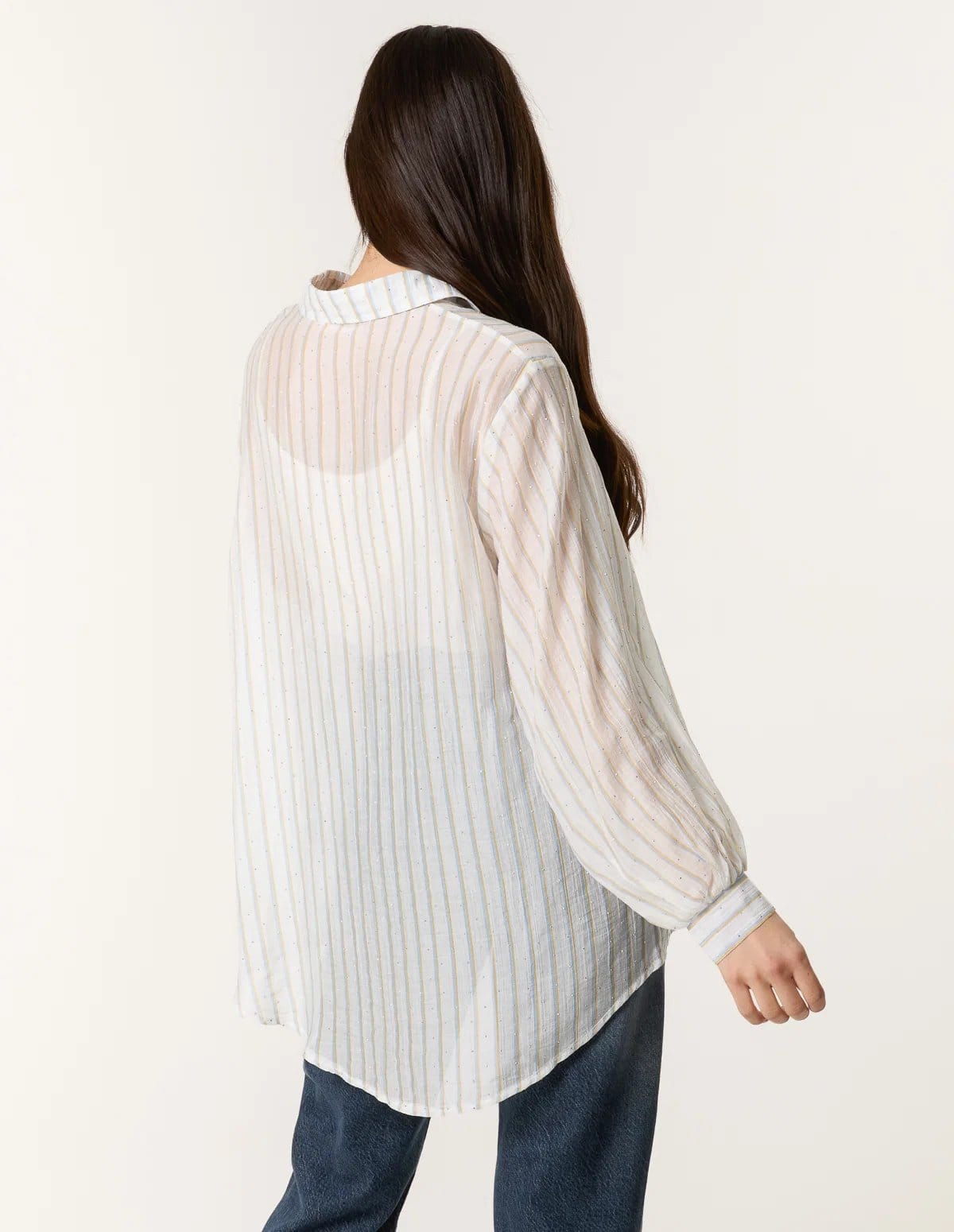 Blue Vanilla Diamante Detailed Shirt With Vertical Stripes - 4