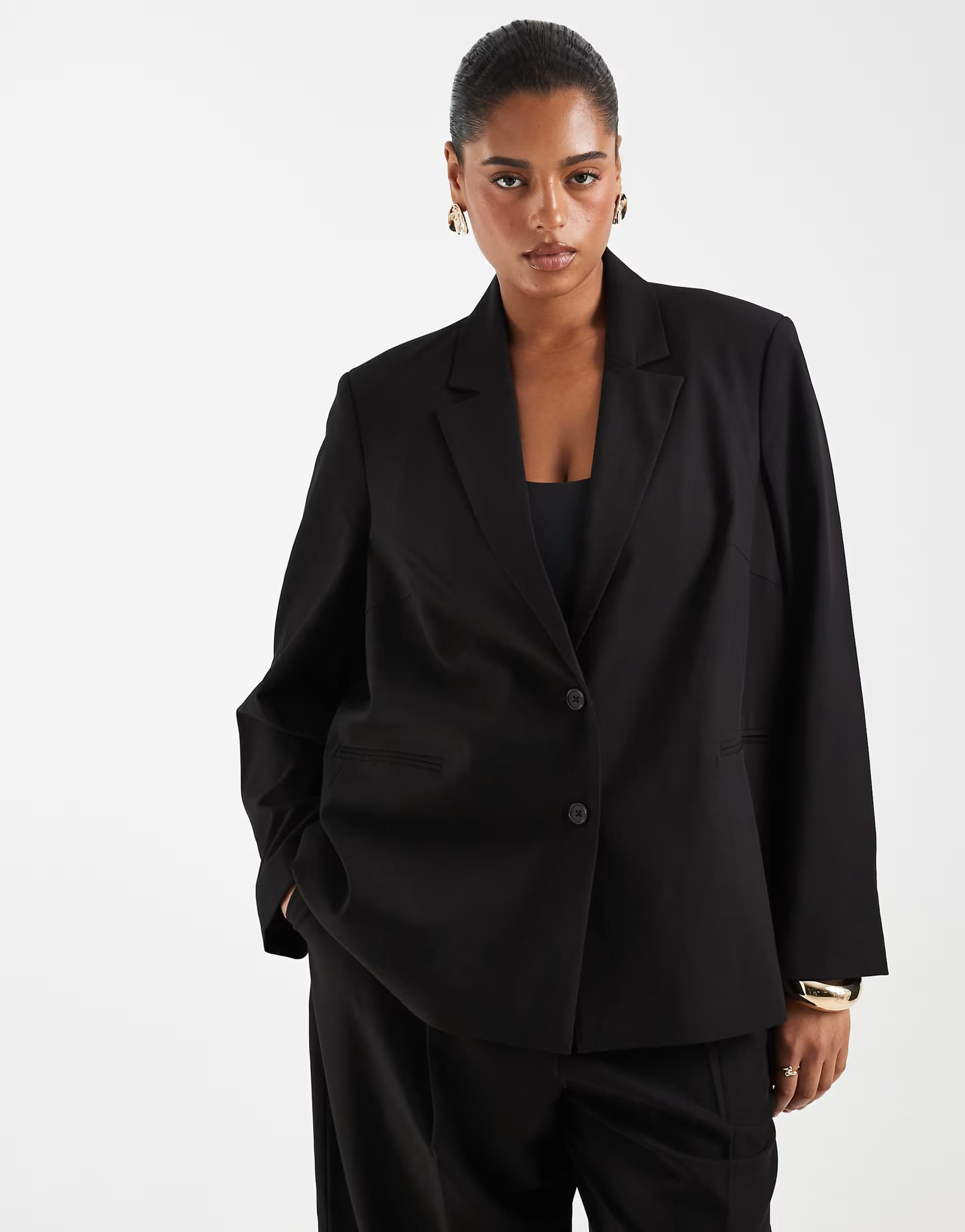 ASOS Pieces Curve oversized tailored blazer co-ord in black