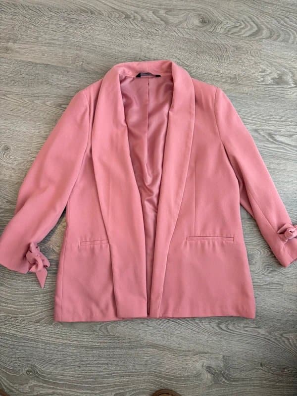 Next Next Tailoring Pink Blazer UK 16 EUR 44 Dusky Rose Open Front Smart Casual Jacket Tie Sleeve